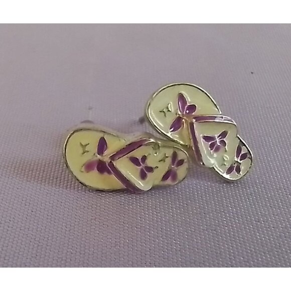 Vintage Enamel Butterfly Flip-Flop Stud Earrings - Picture 2 of 5